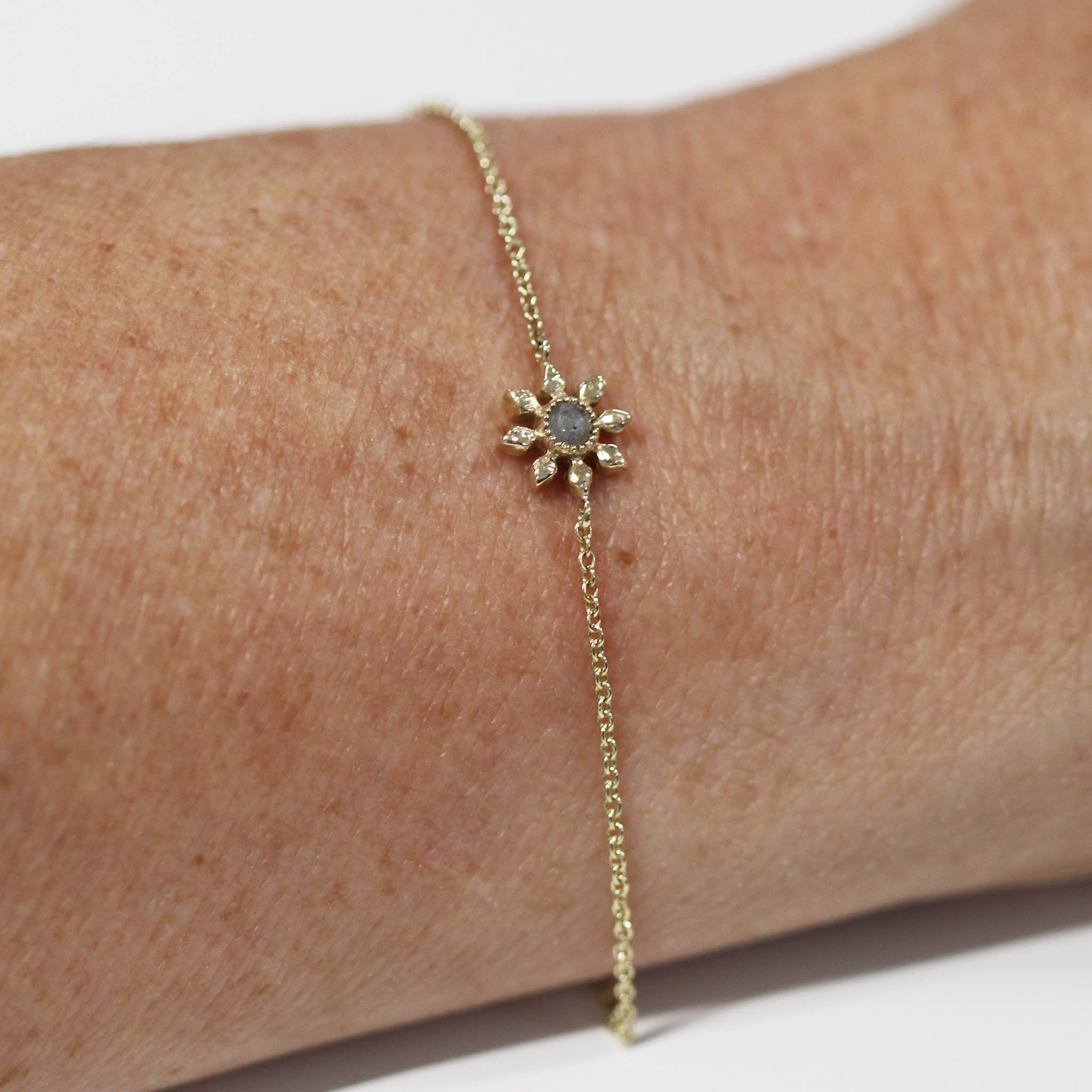 9ct Recycled Gold Rose Cut Diamond Flower Bracelet